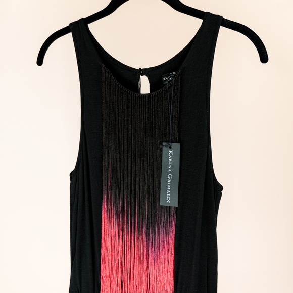 Karina Grimaldi Black + Pink Fringe Dress | Size S | NWT - Picture 3 of 5